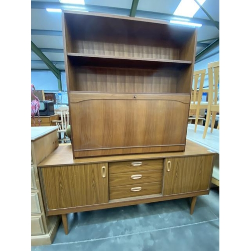 109 - Schreiber Formica sideboard 73H 152W 41D & a mid century teak bureau with one key 105H 100W 24D