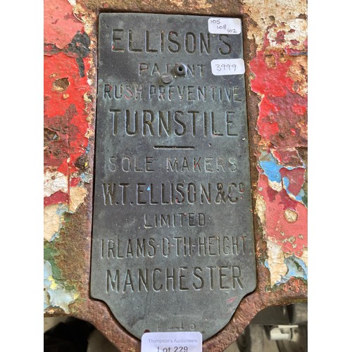 97 - Antique Ellison’s Rush Preventative Turnstile (designed to admit 4,000 per hour or 3,000 if change w... 