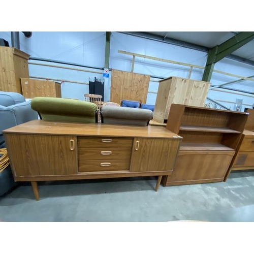 109 - Schreiber Formica sideboard 73H 152W 41D & a mid century teak bureau with one key 105H 100W 24D