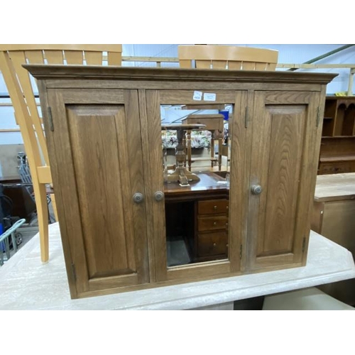 111 - Oak three door wall cabinet 73H 95W 16D