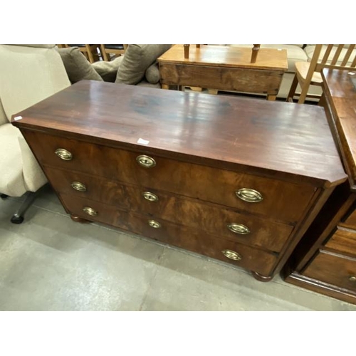 125 - 19th century mahogany three drawer chest with brass handles 77H 130W 53D