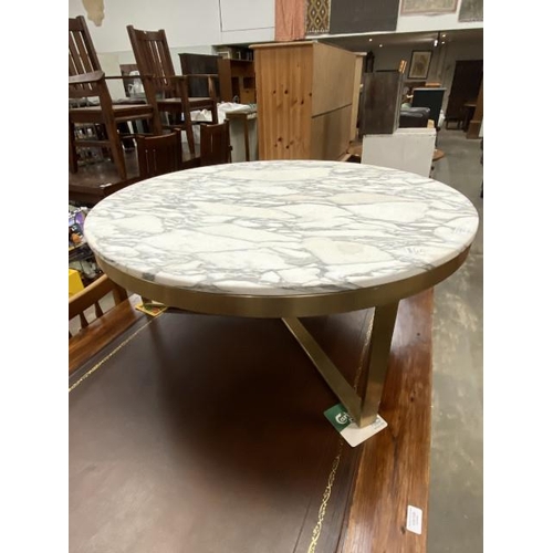 127 - Theodore Alexander Calcutta marble topped coffee table 37H 90cm diameter