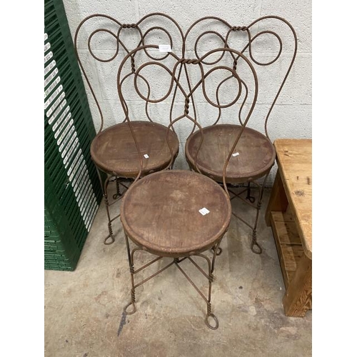 147 - 3 vintage wire work ice cream parlour chairs 42W