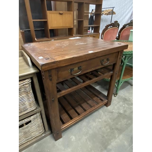 160 - Good quality stained pine kitchen island 78H 92W 61D