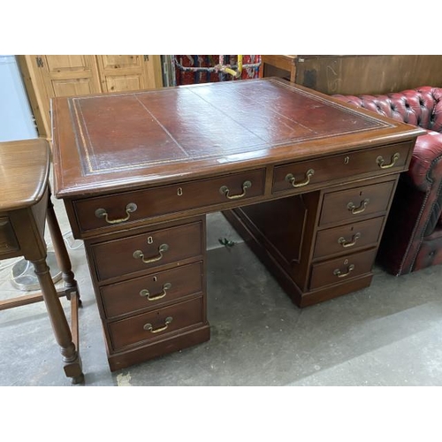 17 - Late Victorian mahogany partners desk with red leather inset 76H 124W 106D