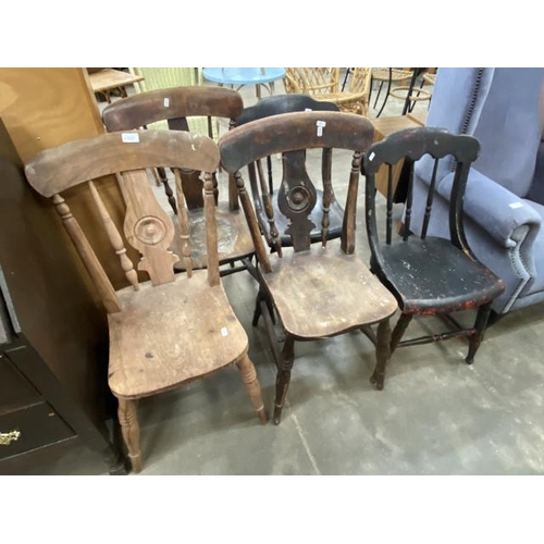 181 - 5 Victorian pine kitchen chairs (including 2 pairs) 45W