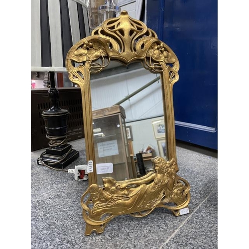 197 - Art Nouveau style gilt framed mirror 50x28cm (as seen, repair)