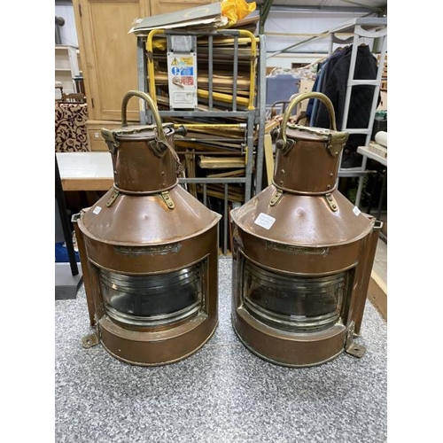 211 - Two copper & brass ships lanterns 'Bow Starboard Patt 24' & 'Bow Port Patt 23' (Both converted to el... 