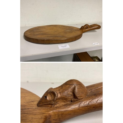 237 - Robert 'Mouseman' Thompson (1876-1955) oak cheeseboard with carved mouse to handle 40 x 21cm