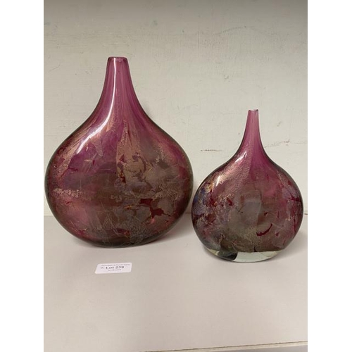 239 - 2 Isle of Wight Studio 'Lollipop' vases from the 'Azurene Pink' range, designed by Michael Harris in... 