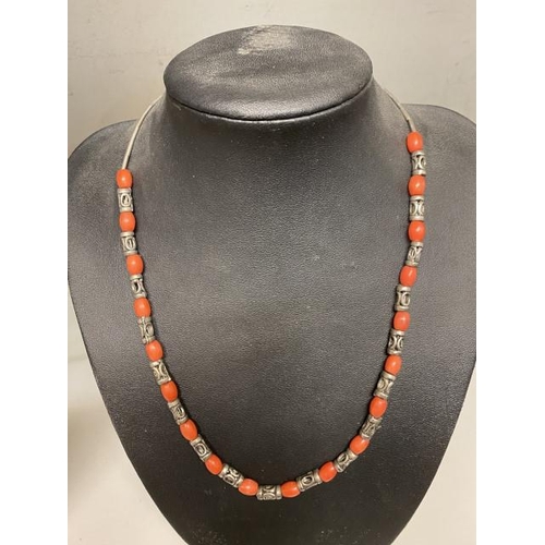 245 - 925 silver and coral bead necklace (46cm)