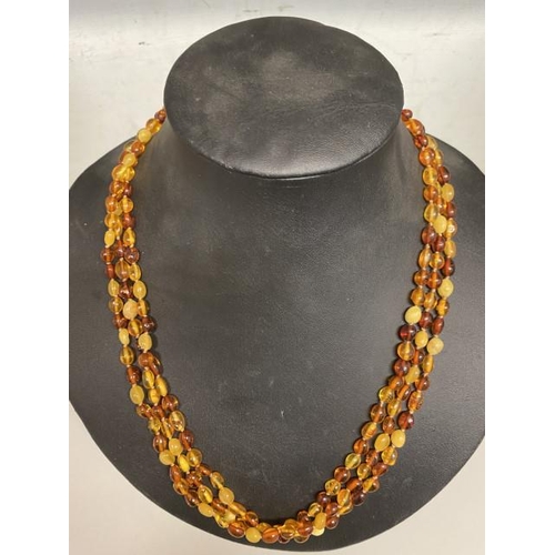 247 - Baltic Amber triple strand necklace with silver clasp (50cm)