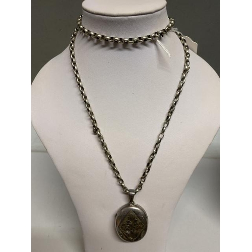 248 - Silver tone Victorian locket and chain (76cm)