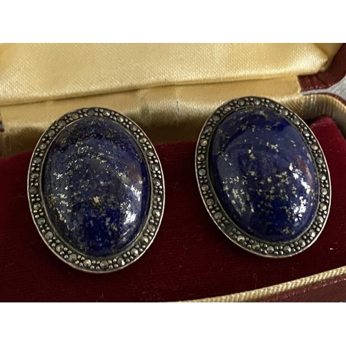 283 - Pair of vintage 925 silver Lapis Lazuli clip on earrings