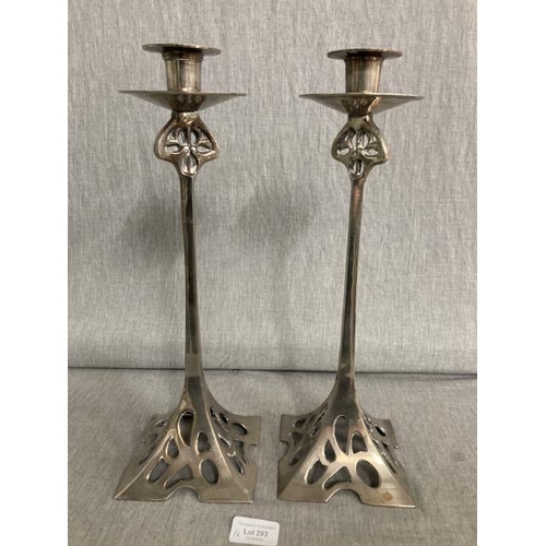 293 - Pair of Art Nouveau style chrome candlesticks 37H