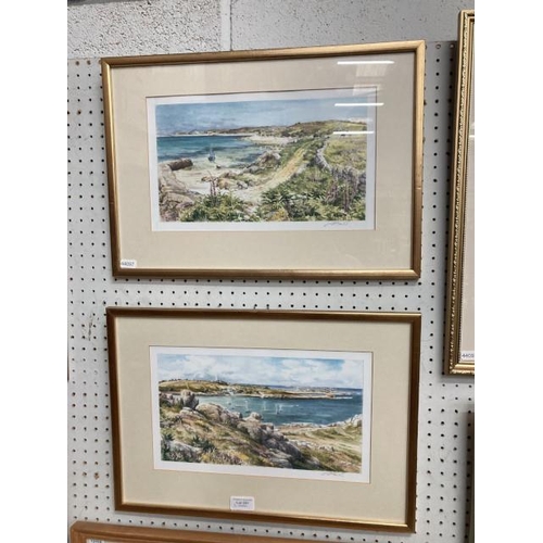 321 - 2 gilt framed pencil signed prints of coastal scenes by CM Smith 48 x 33cm