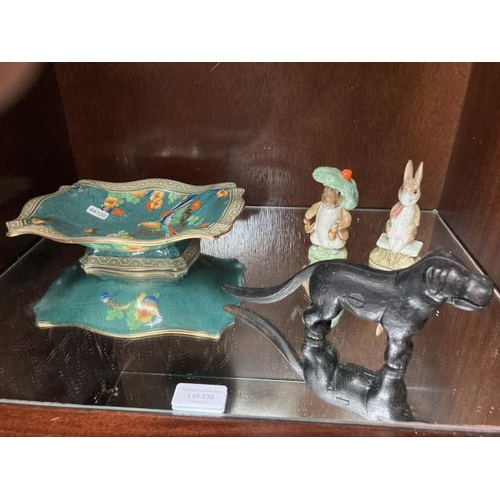 330 - Cast dog nut cracker, 2 Royal Albert Beatrix Potter 'Fierce Bad Rabbit' & 'Benjamin Bunny' figurines... 