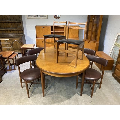 37 - Mid century G Plan teak extending dining table 78H 162-208W 112D with 4 G Plan dining chairs designe... 