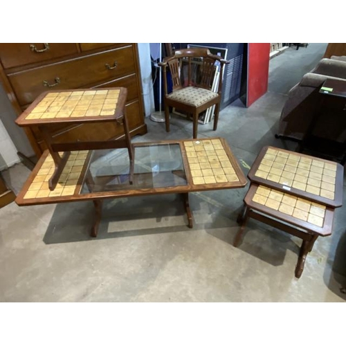 38 - 1970’s G Plan tiled top nest of 2 tables 44H 50W 43D, a single table  44H 50W 43D and a matching cof... 