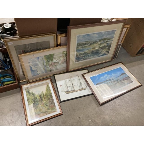 385 - 10 framed pictures inc. woodland watercolour, pencil signed C. N. Smith limited edition 168/ 500 pri... 