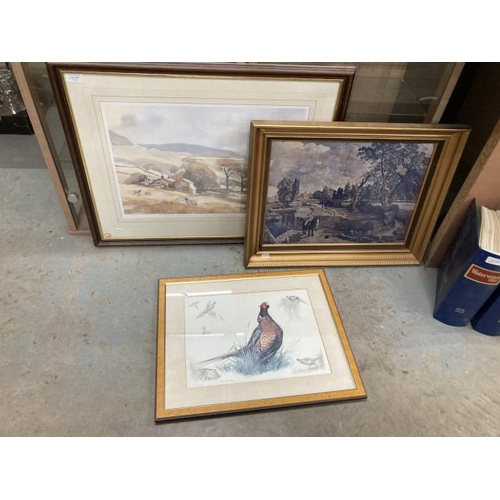 387 - 3 framed pictures inc. Nigel Hemming 'Pheasant' print, pencil signed Logan limited edition 19/470 Wh... 