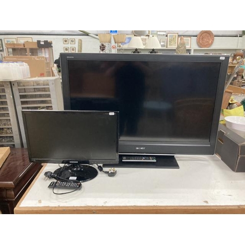 401 - Sony KDL40D3500 TV with power lead and remote and Samsung T22B300EW TV with power lead and remote