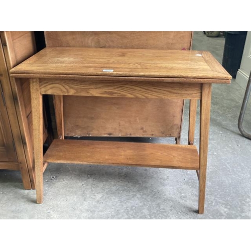 412 - Edwardian oak fold over games table 70H 84W 42-84D