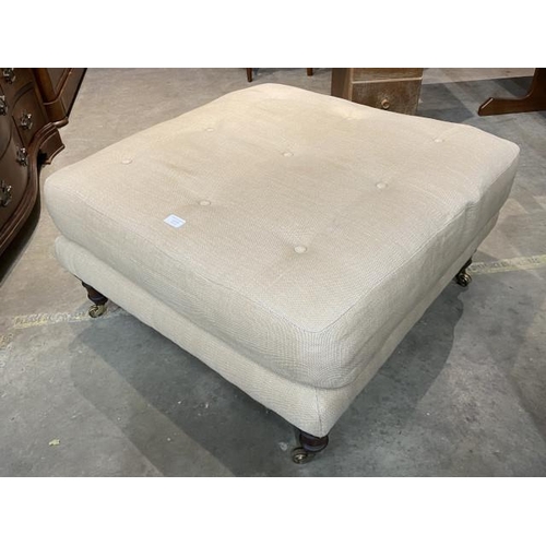 43 - Oatmeal linen button back footstool 76 x 76cm