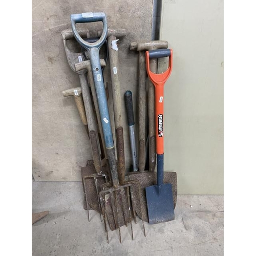 6 - Assorted gardening tools including spades, forks etc