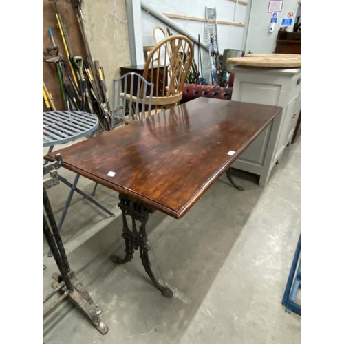 88 - Pine topped dining table with Victorian cast base 71H 145W 69D