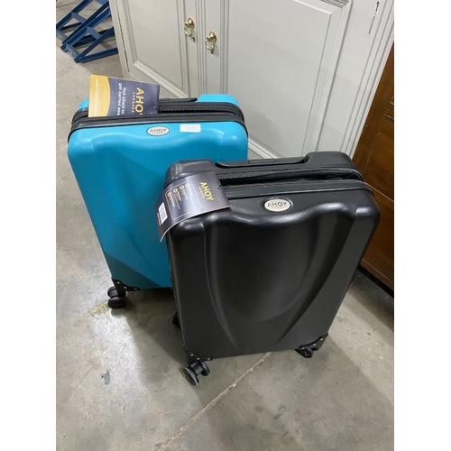 98 - 2 Ahoy carry on luggage in black & teal 35 x 26 x 55cm including wheels & handles (new)