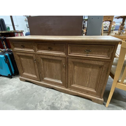 99 - Scrubbed pine 3 door/3 drawer sideboard 92H 168W 53D