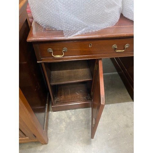 17 - Late Victorian mahogany partners desk with red leather inset 76H 124W 106D