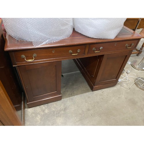 17 - Late Victorian mahogany partners desk with red leather inset 76H 124W 106D