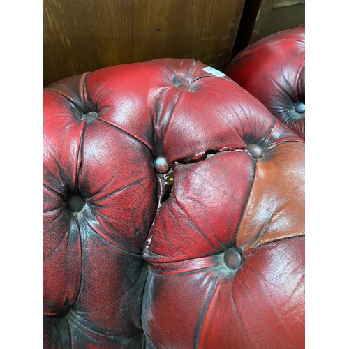 18 - 3 piece Ox blood leather button back Chesterfield suite (tub chair 95W, settee 190W, footstool 58 x ... 