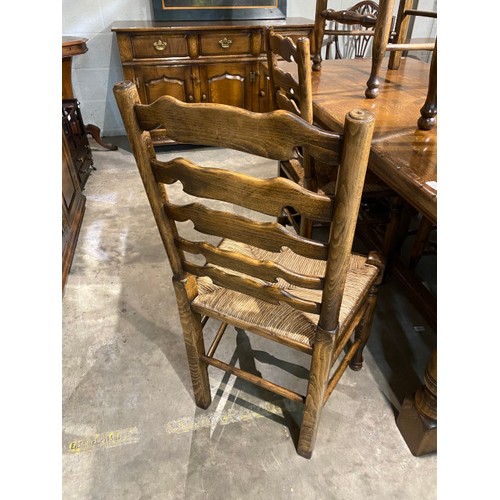 64 - Titchmarsh & Goodwin style oak refectory table 74H 183W 81D and 6 ladder-back chairs including 2 car... 