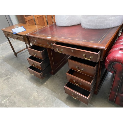 17 - Late Victorian mahogany partners desk with red leather inset 76H 124W 106D