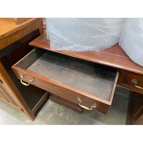 17 - Late Victorian mahogany partners desk with red leather inset 76H 124W 106D