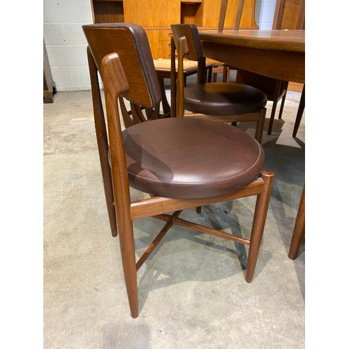 37 - Mid century G Plan teak extending dining table 78H 162-208W 112D with 4 G Plan dining chairs designe... 