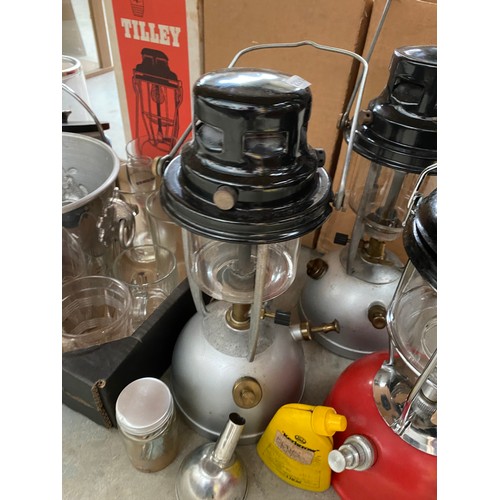 386 - 3 boxed Tilley lamps, champagne bucket, claret jug, carafe, Stuart crystal decanter & stopper, retro... 