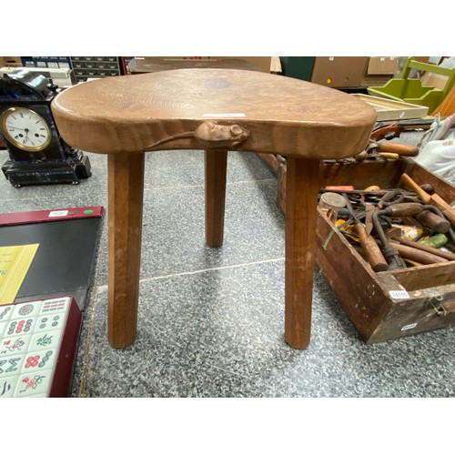 204 - Robert 'Mouseman' Thompson (1876-1955) oak milking stool 34H 30W 23D