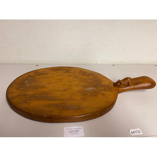 237 - Robert 'Mouseman' Thompson (1876-1955) oak cheeseboard with carved mouse to handle 40 x 21cm