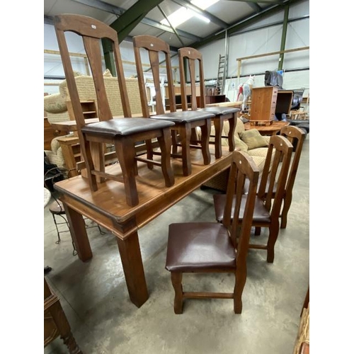 102 - Mexican pine dining table 78H 180W 89D and 6 chairs