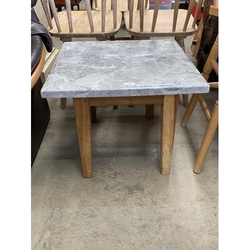 107 - Grey marble topped occasional table with tree root base 47H 60W 60D NEW