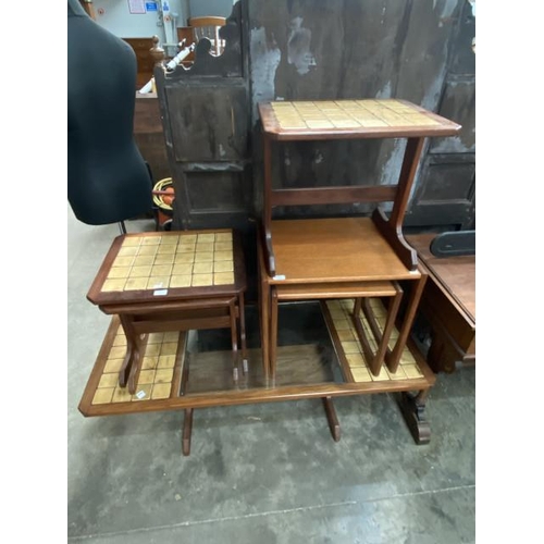 163 - 1970’s G Plan tiled top nest of 2 tables 44H 50W 43D, a single table  44H 50W 43D and a matching cof... 