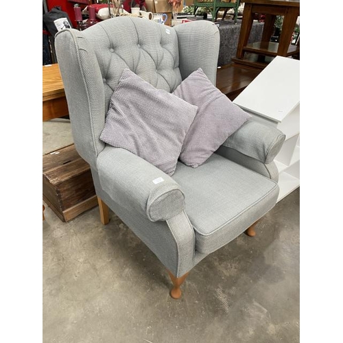 178 - Grey button back wing armchair 85W