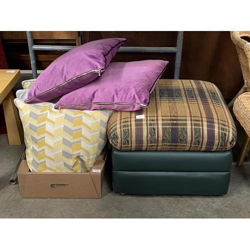 181 - 5 assorted scatter cushions and a footstool 40H 60W 60D