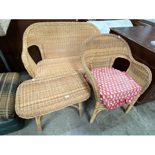 182 - 3 piece wicker conservatory suite (settee 115W, chair 63W & table 42H 74W 47D)