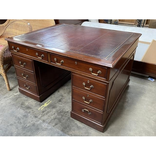 183 - Late Victorian mahogany partners desk with red leather inset 76H 124W 106D