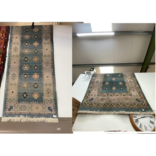 189 - Gabbeh blue ground rug 200 x 285cm and a matching runner 230 x 69cm (as found)